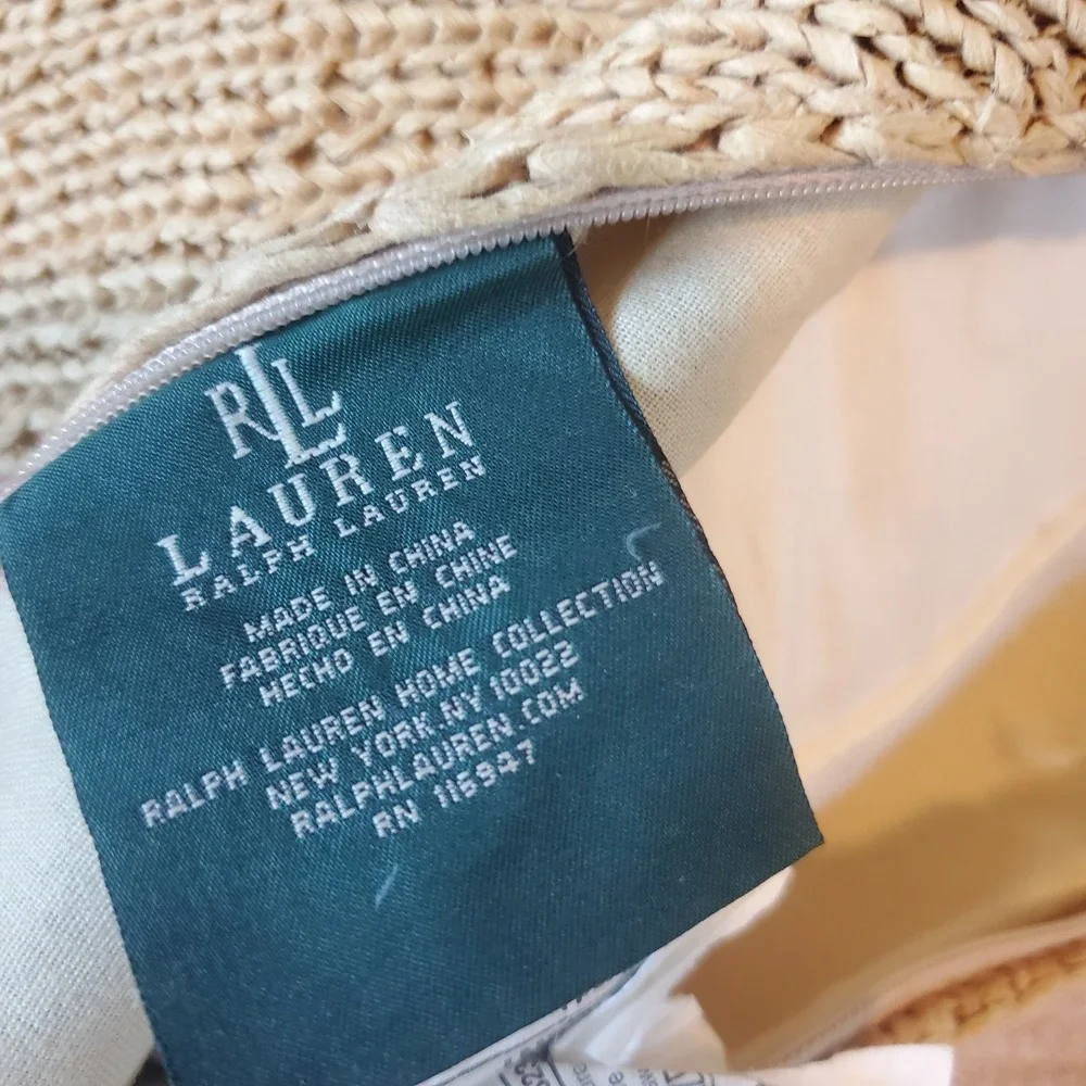 Ralph Lauren Home Collection Tan Woven Raffia Goose Feather Throw Pillow 24x24